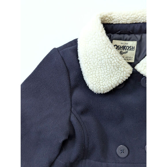 OshKosh B’Gosh Girls Navy Double Breasted Faux Wool Coat Shearling Collar 6 / 6X - Picture 3 of 9